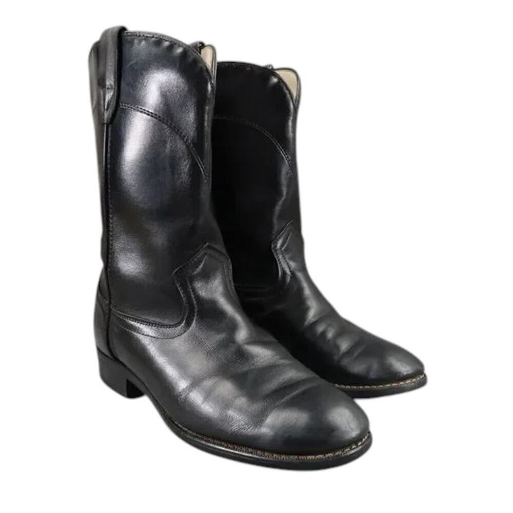 Laredo Boots Kids 5 Western Cowboy Roper Vintage Leather Black Round Toe Classic